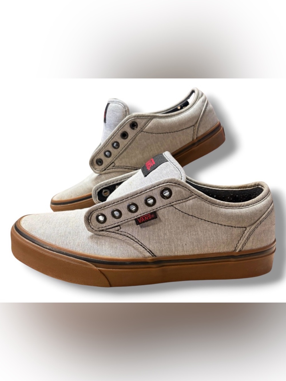 Vans Slip-On Style Canvas Sneakers in Light Gray with Gum Sole